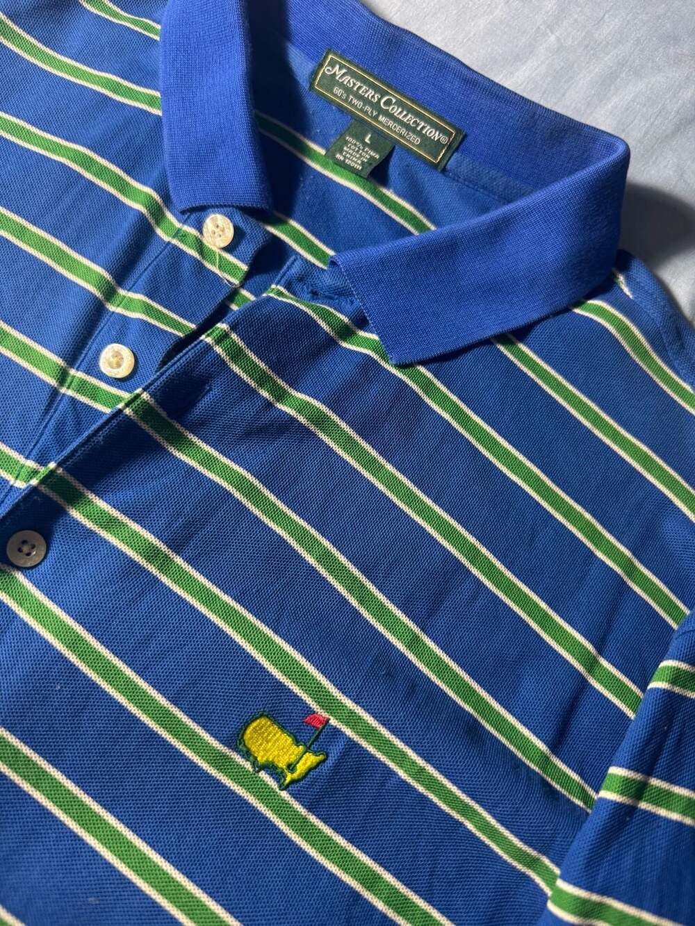 Masters Collection Striped Golf Polo Size L Blue